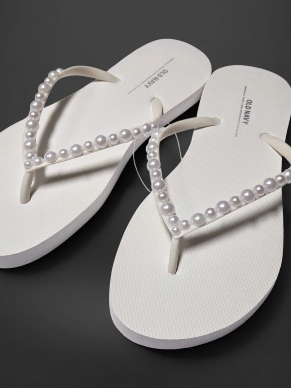 Custom Pearl Embellished White Flip Flop Sandals (US Womens 8)